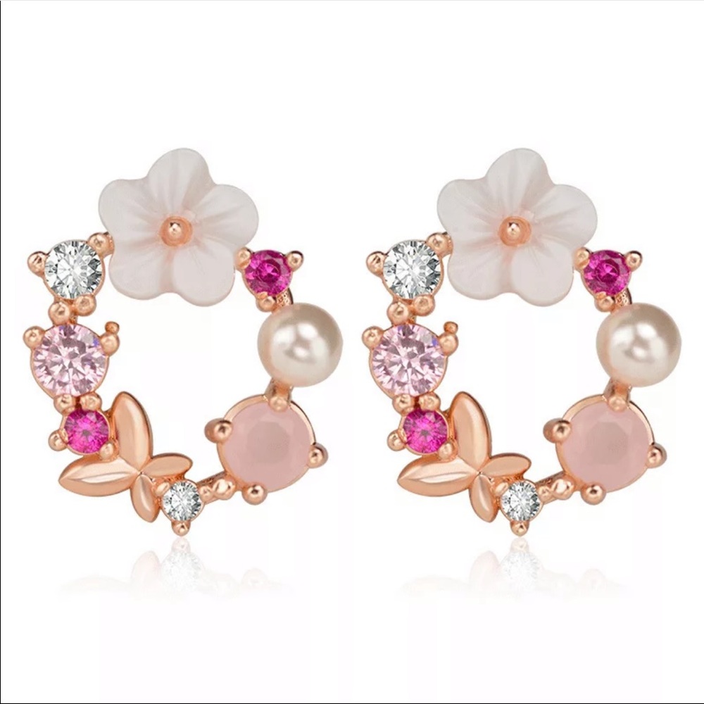 New Creative Butterfly Flowers Rose Gold Earrings - Picture 5 of 5